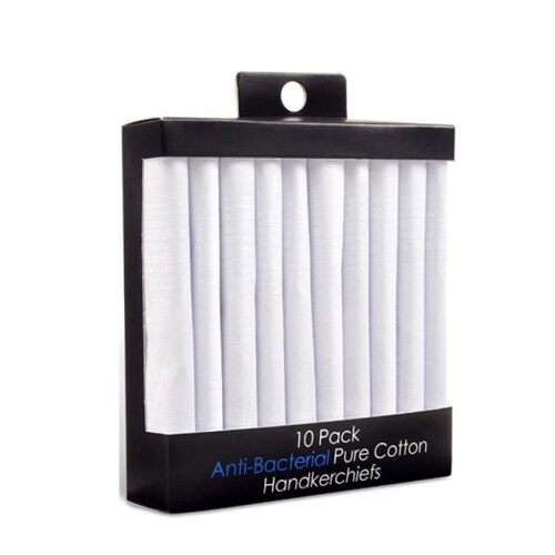 Pañuelos 100% algodón Antibacteriales P/ Hombre Color Blanco Paquete c/10 pzas