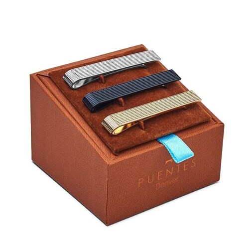 Pisacorbata Rugoso Clip 3-Pack 5.4 CM Tri Color en Caja de Regalo Puentes Denver