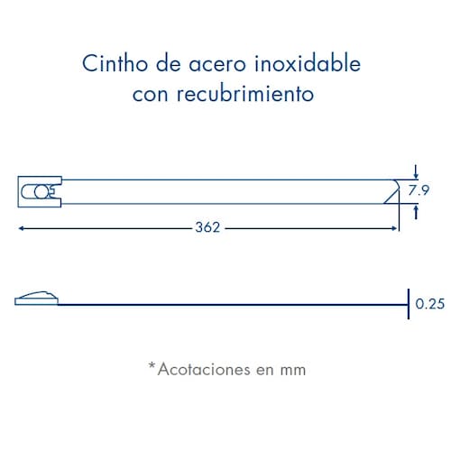 CINTURON DE ACERO INOXIDABLE DE 36 CM X 7.9MM CON RECUBRIMIENTO BOLSA CON 100 PZAS MARCA THORSMAN 4100-03000.