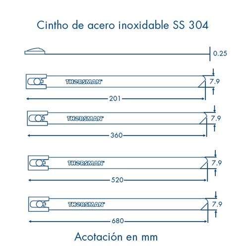 CINTURON DE ACERO INOXIDABLE DE 20 CM X 7.9 MM BOLSA CON 100 PZAS MARCA THORSMAN 4100-10005.