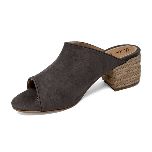 Mules De Tacon Con Yute Vida Leve Para Mujer Color Gris