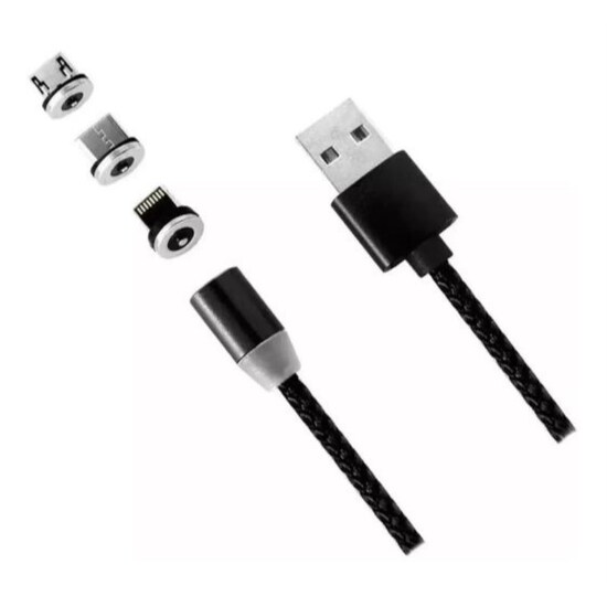 Cable Cargador Magnético Usb 3 En 1 Tipo-c/micro Usb/ios Color Negro