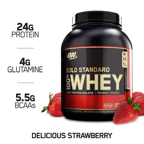 Proteina On Gold Standard Sabor FRESA 100% Whey 5 Lbs