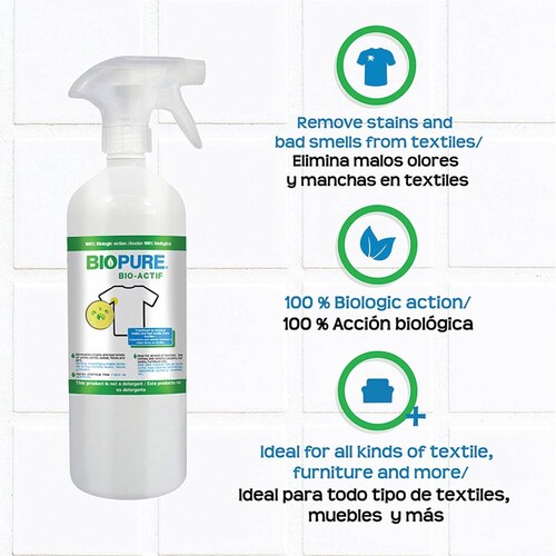 Biopure - Tratamiento para quitar malos olores y manchas en textiles (1 Litro).