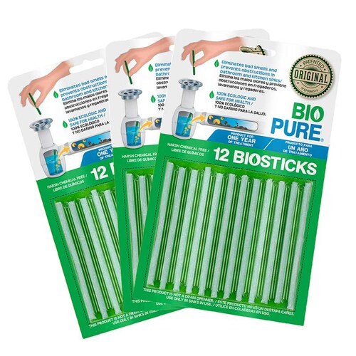BIOPURE Kit 3x de Tratamiento Contra Malos Olores En Tuberias y Coladeras