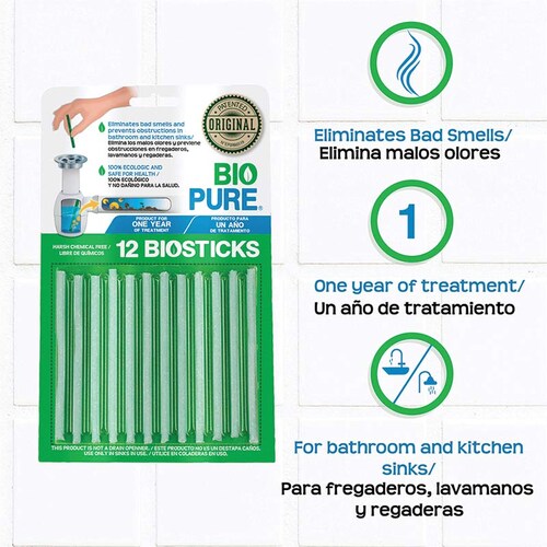 BIOPURE Kit 3x de Tratamiento Contra Malos Olores En Tuberias y Coladeras