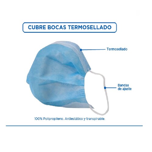 100 pcs Cubrebocas Tricapa Termosellado plisado , Tapabocas, Mascarilla  con ajusatdor nasal 