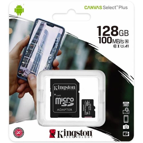 Memoria MicroSD 128GB Kingston SDXC Clase 10 Canvas Select Plus Con Adaptador SDCS2/128GB