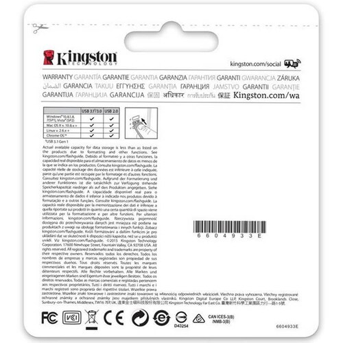 Memoria Flash USB 3.1 Kingston DataTraveler 100 128GB Negra DT100G3/128GB