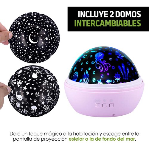 Redlemon Lámpara de Estrellas para Niños con Domo Giratorio Intercambiable Estrellas y Océano, Luces LED de Colores, 8 Modos de Iluminación, Funciona con Baterías o Cable USB, Luz de Noche