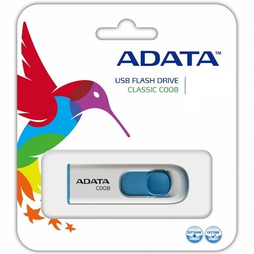 Memoria Flash USB Adata C008 16 GB Blanco Con Azul AC008-16G-RWE.