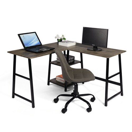 FurnitureR Escritorio Moderno Minimalista De Madera En Forma De L-Marron
