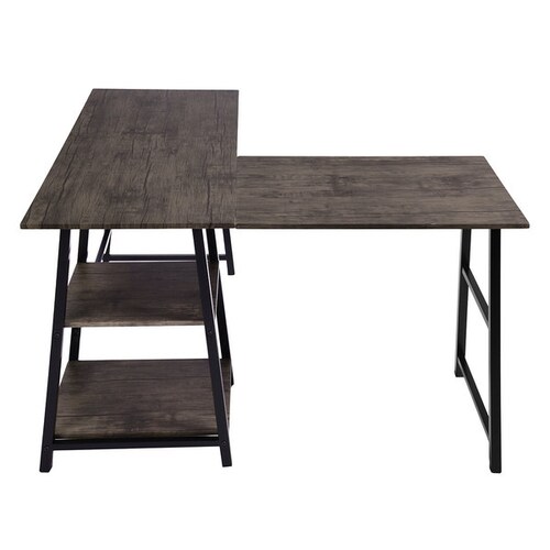 FurnitureR Escritorio Moderno Minimalista De Madera En Forma De L-Marron