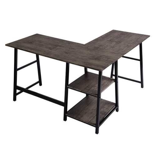 FurnitureR Escritorio Moderno Minimalista De Madera En Forma De L-Marron