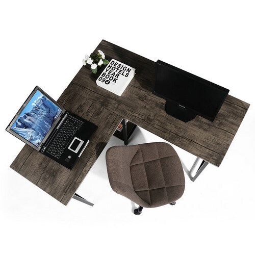 FurnitureR Escritorio Moderno Minimalista De Madera En Forma De L-Marron