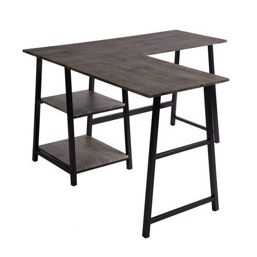 FurnitureR Escritorio Moderno Minimalista De Madera En Forma De L-Marron