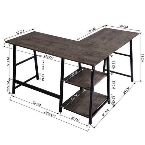 FurnitureR Escritorio Moderno Minimalista De Madera En Forma De L-Marron