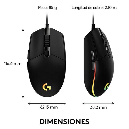 MOUSE LOGITECH G203 LIGHTSYNC RGB 8K DPI USB NEGRO (910-005793)