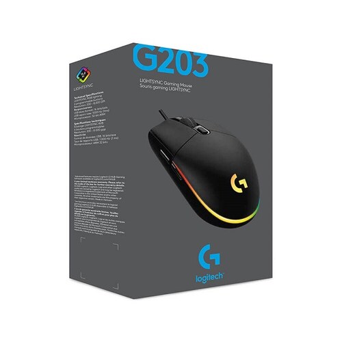 MOUSE LOGITECH G203 LIGHTSYNC RGB 8K DPI USB NEGRO (910-005793)