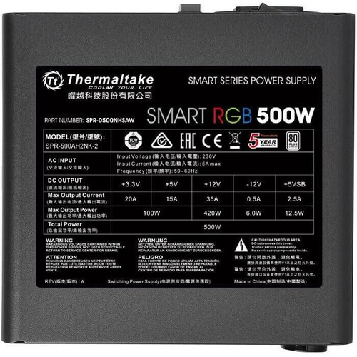 Fuente De Poder Thermaltake Smart RGB 500W 80+ PS-SPR-0500NHFAW-1