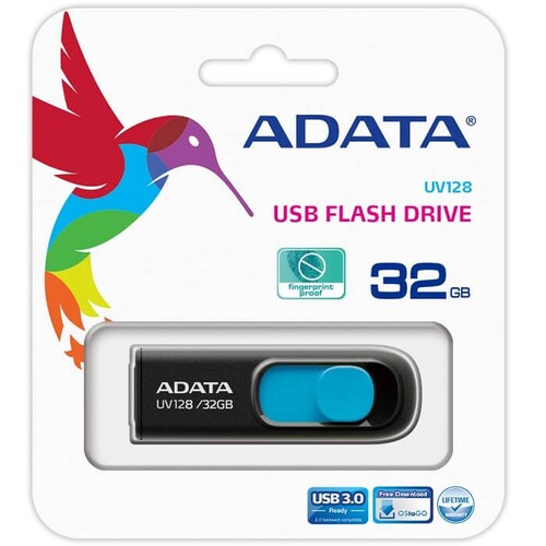 Memoria Flash USB 3.0 Adata UV128 32GB Negro-Azul AUV128-32G-RBE.