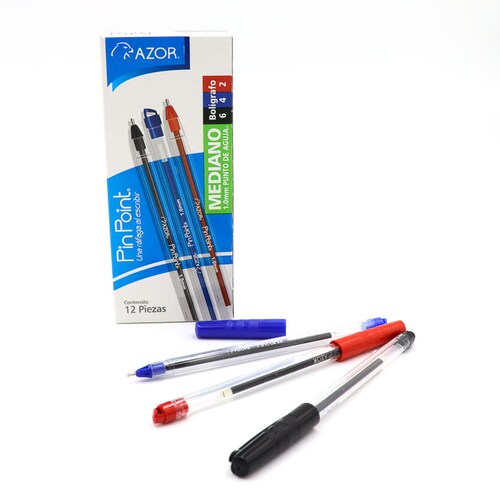 Boligrafo Azor Punto Medio 1.0 Mm Plumas 12 Pzas Pinpoint