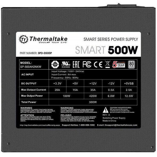 Fuente De Poder Thermaltake SMART 500W 80 Plus SPD-0500P PS-SPD-0500NPCWUS-W