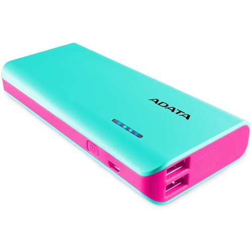 Bateria Adata PT100 10000mAh Power Bank Azul-Rosa USB Cargador Portatil APT100-10000M-5V-CTBPK