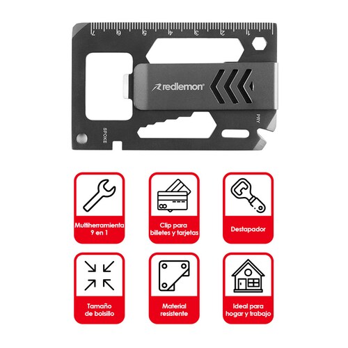 Clip para Billetes con Destapador 9 Herramientas en 1 Redlemon.