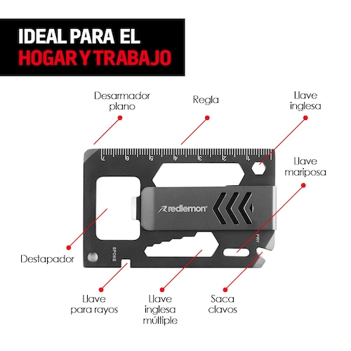 Clip para Billetes con Destapador 9 Herramientas en 1 Redlemon.
