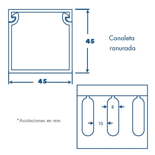 CANALETA RANURADA GRIS 2 PZAS DE 45X45MM THORSMAN 8901-01255.