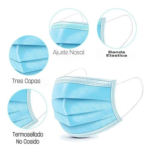 Paquete cubrebocas termosellado  50 piezas plisado 