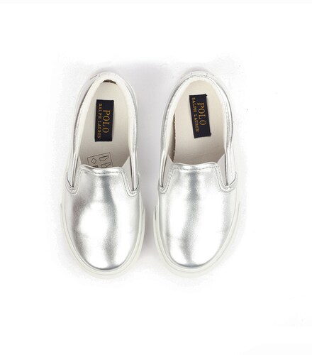 Tenis Polo Ralph Lauren Para Niña Plateado Tipo Slip On