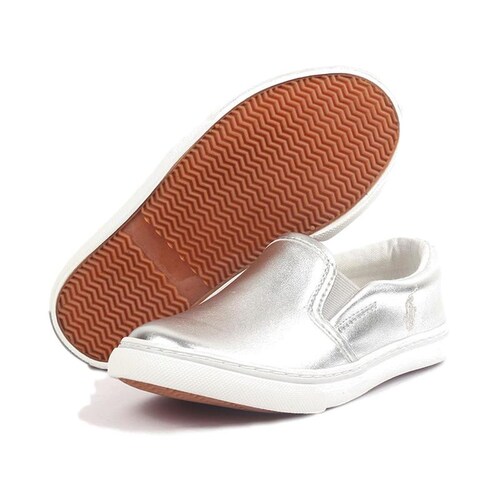 Tenis Polo Ralph Lauren Para Niña Plateado Tipo Slip On