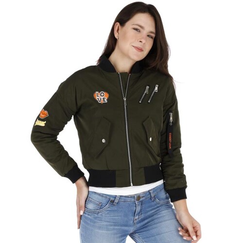 Chamarra Tipo Bomber Con Parches Para Mujer G1564