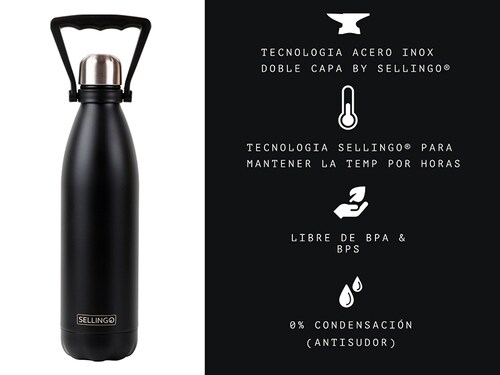 Termo Botella Ha'ke Original, Acero Inoxidable Edición Black Matte
