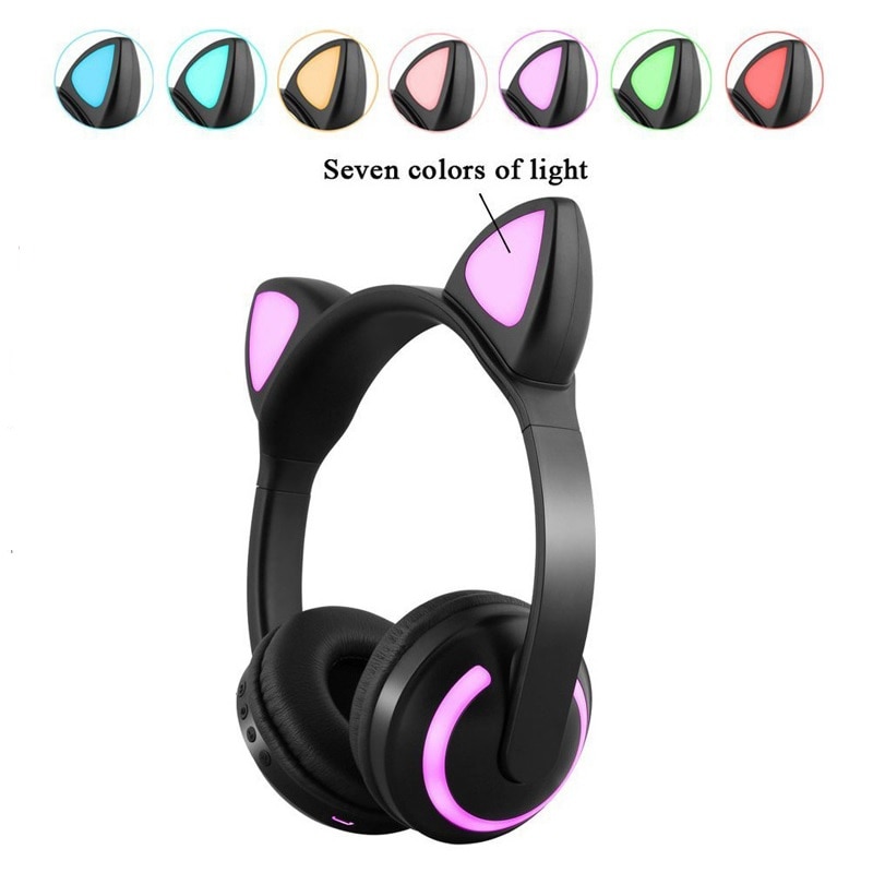 Auriculares con orejas fashion de gato con luz