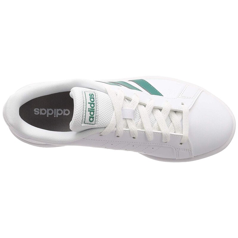 Tenis Adidas Grand Court Base EE7905 Blanco Franjas Verdes Hombre