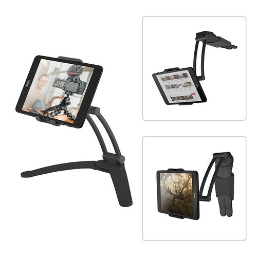 Redlemon Soporte para Tablet Metálico con Brazo Flexible y Plegable, Base Autoadherible para Escritorio, Cocina o Pared, Stand Multiángulo de 19 cm, Compatibilidad Universal