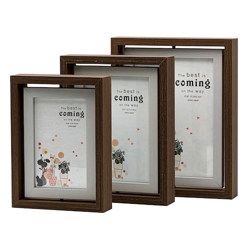 Portaretrato de madera doble vista 2 fotos, giratorio diseño moderno hw225 5x7