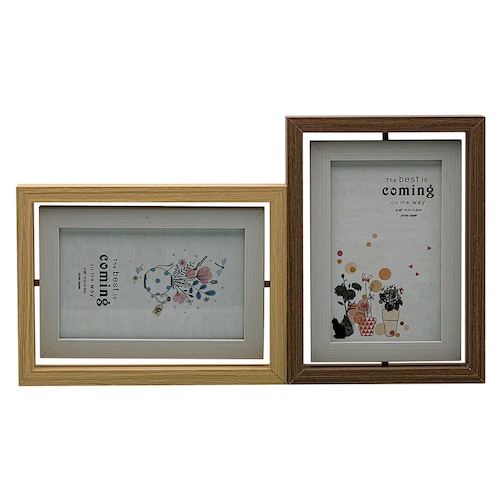 Portaretrato de madera doble vista 2 fotos, giratorio diseño moderno hw225 5x7