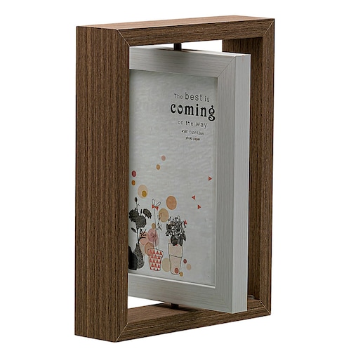 Portaretrato de madera doble vista 2 fotos, giratorio diseño moderno hw225 5x7