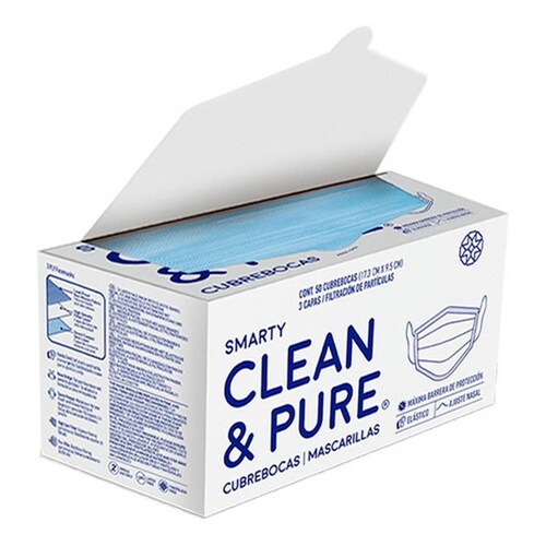 Cubreboca Smarty Clean & Pure Triple Capa En Caja De 50 Pzs