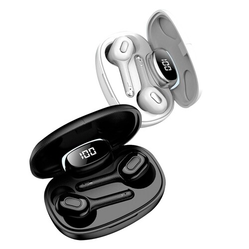 Set de 2 Audifonos Inalambricos Manos Libres Bluetooth 5.0 LED T Black And White