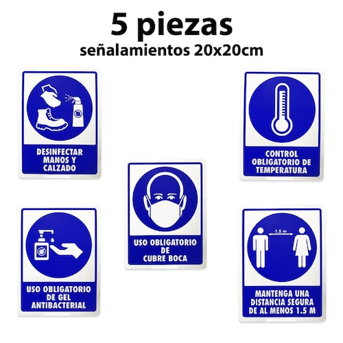 Letrero COVID 20X20 vinil adhesivo Aviso Señal Señalamiento Cubreboca /gel / Sanadistancia / temperatura
