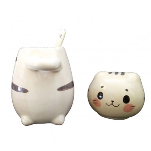 Taza Azucarera En Forma De Gato Con Cuchara Kawaii C