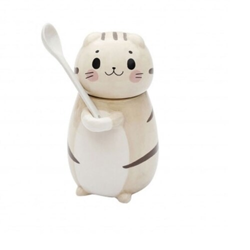 Taza Azucarera En Forma De Gato Con Cuchara Kawaii C