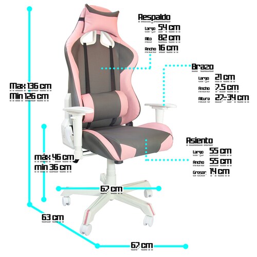 Silla Gamer Ergonomica Cojines Desmontables  Reclinable Rosa