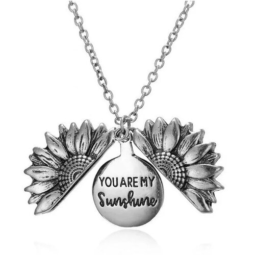 Collar Sellingo De Girasol You Are My Sunshine Parejas, Amor, Plateado