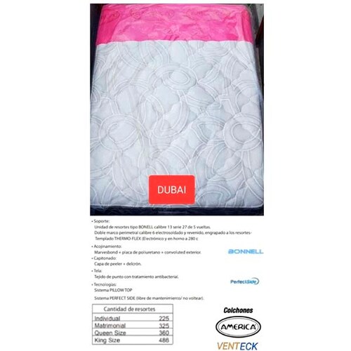 Colchon Queen Size America Modelo Dubai De ColchonteORTOPEDICO SEMI FIRME